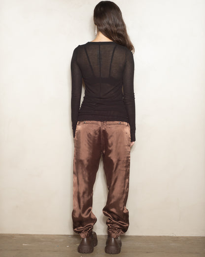 Black Silk Rib Long Sleeve Top