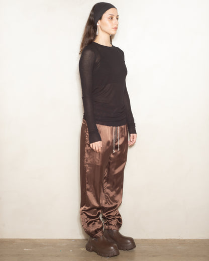 Black Silk Rib Long Sleeve Top