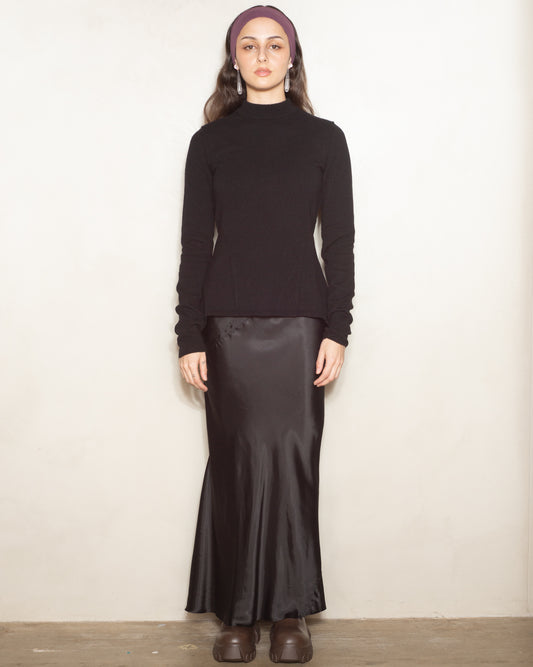 Black Satin Calf Bias Skirt