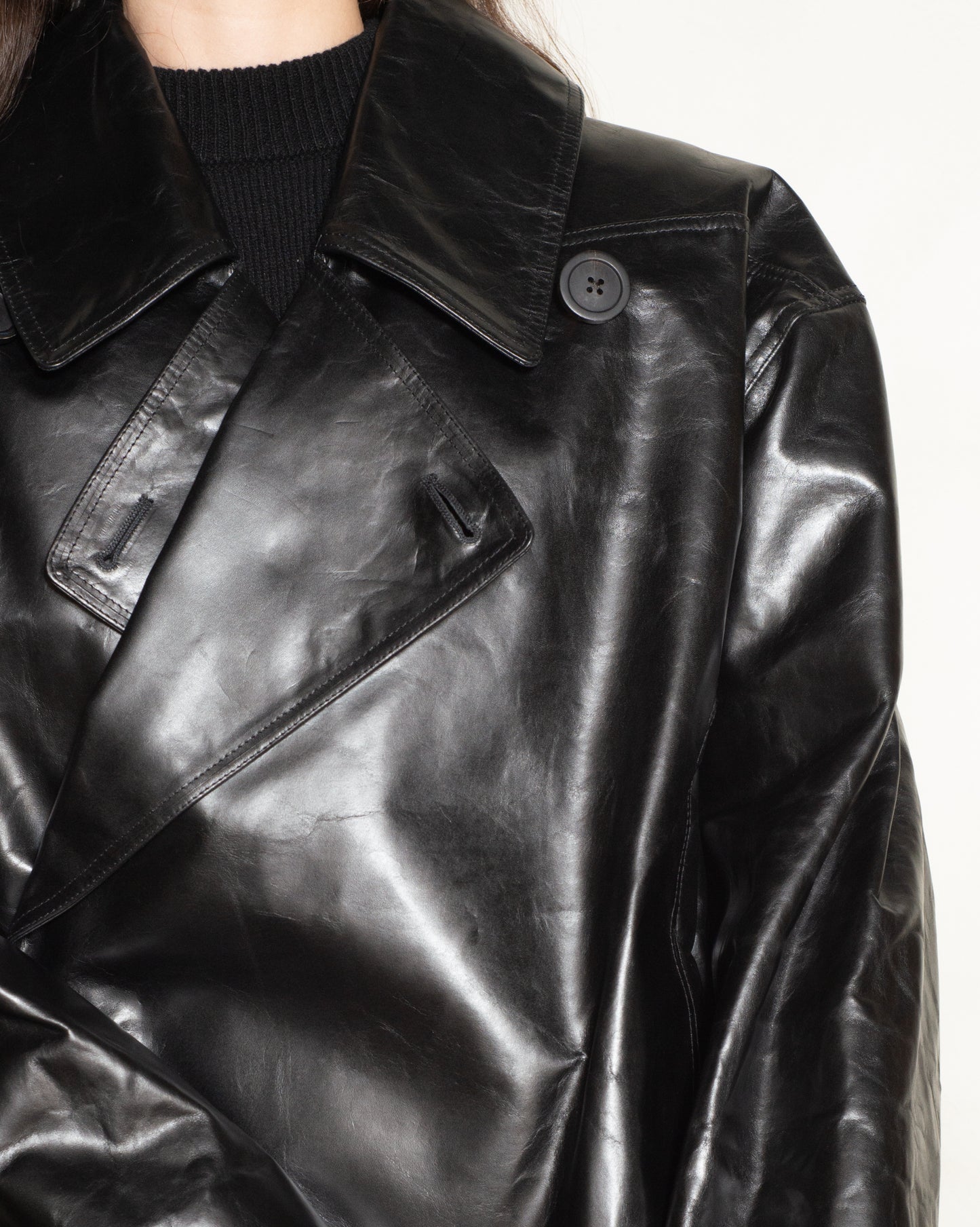 Black Cropped Leather Drella Jacket