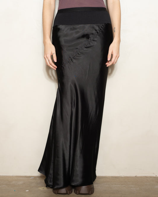 Black Satin Calf Bias Skirt