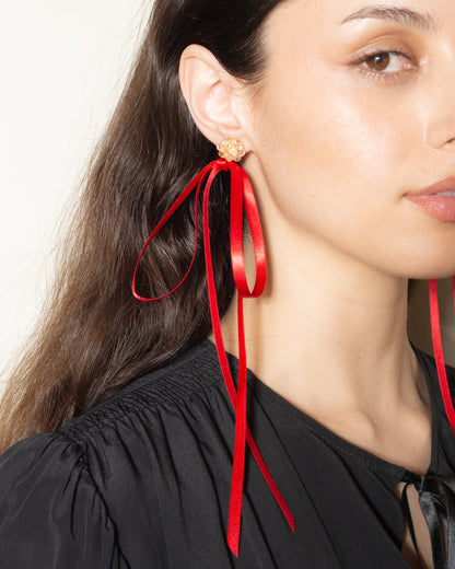 Red Bow Ribbon Stud Earrings