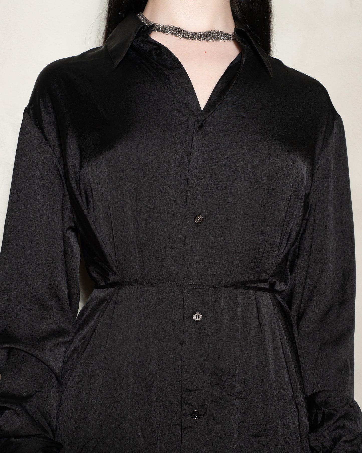 Black Long Sleeve Crinkle Midi Dress