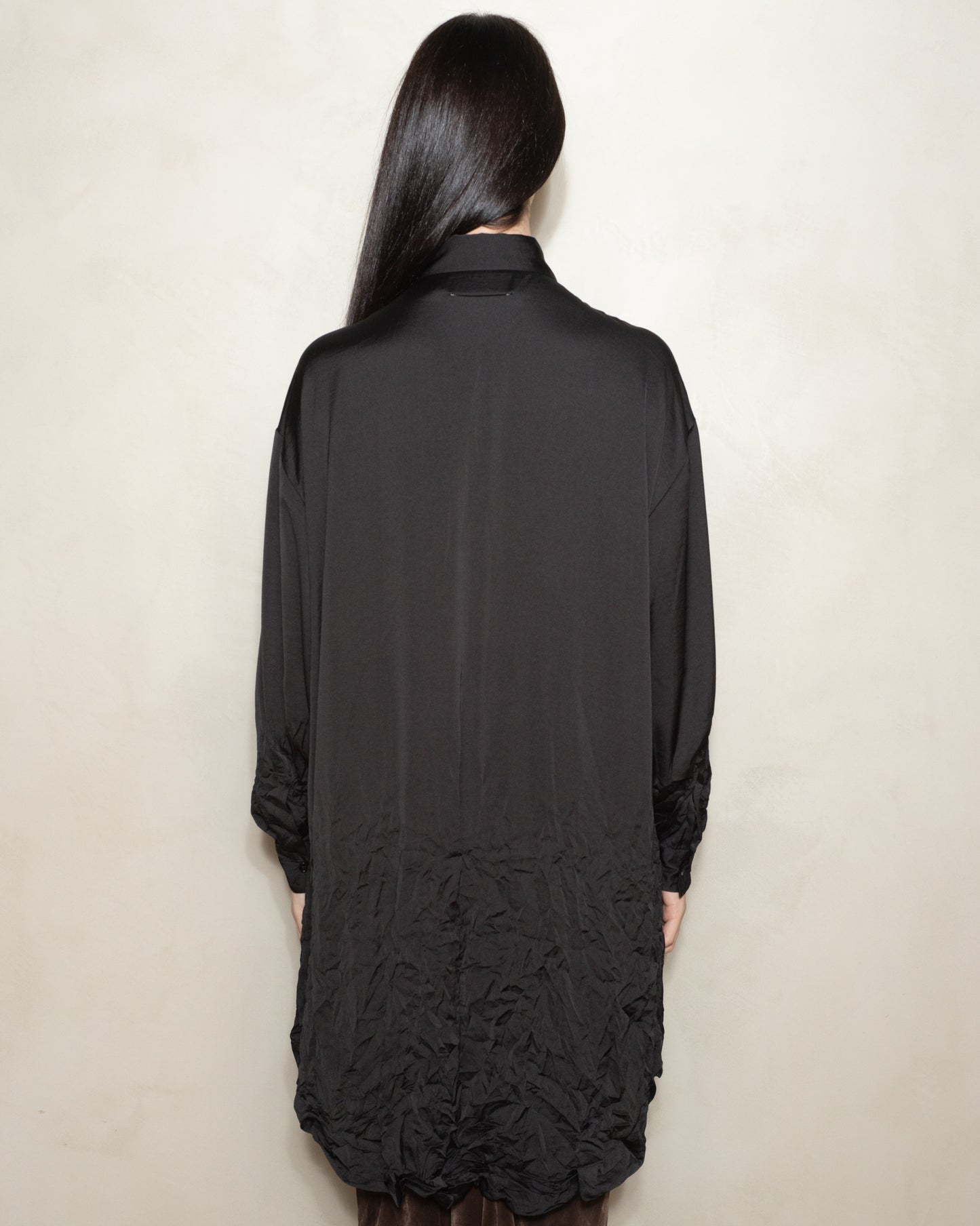 Black Long Sleeve Crinkle Hem Shirt