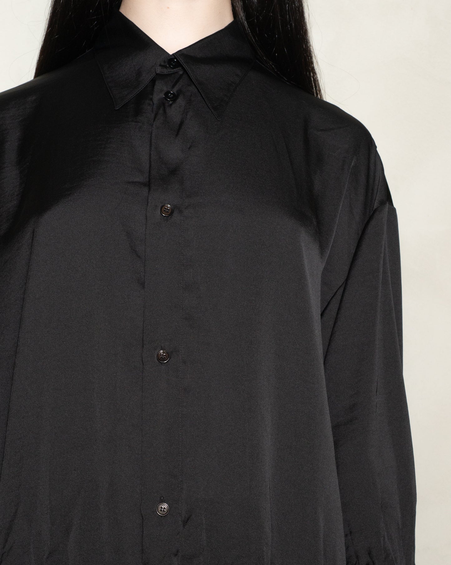 Black Long Sleeve Crinkle Hem Shirt