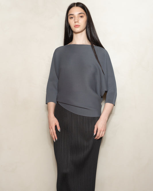 Charcoal Dolman Stretch Pleat Top