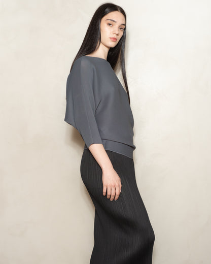 Charcoal Dolman Stretch Pleat Top