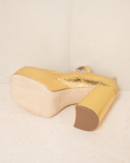 Gold Heart Toe Lace Up Ballerina Heels