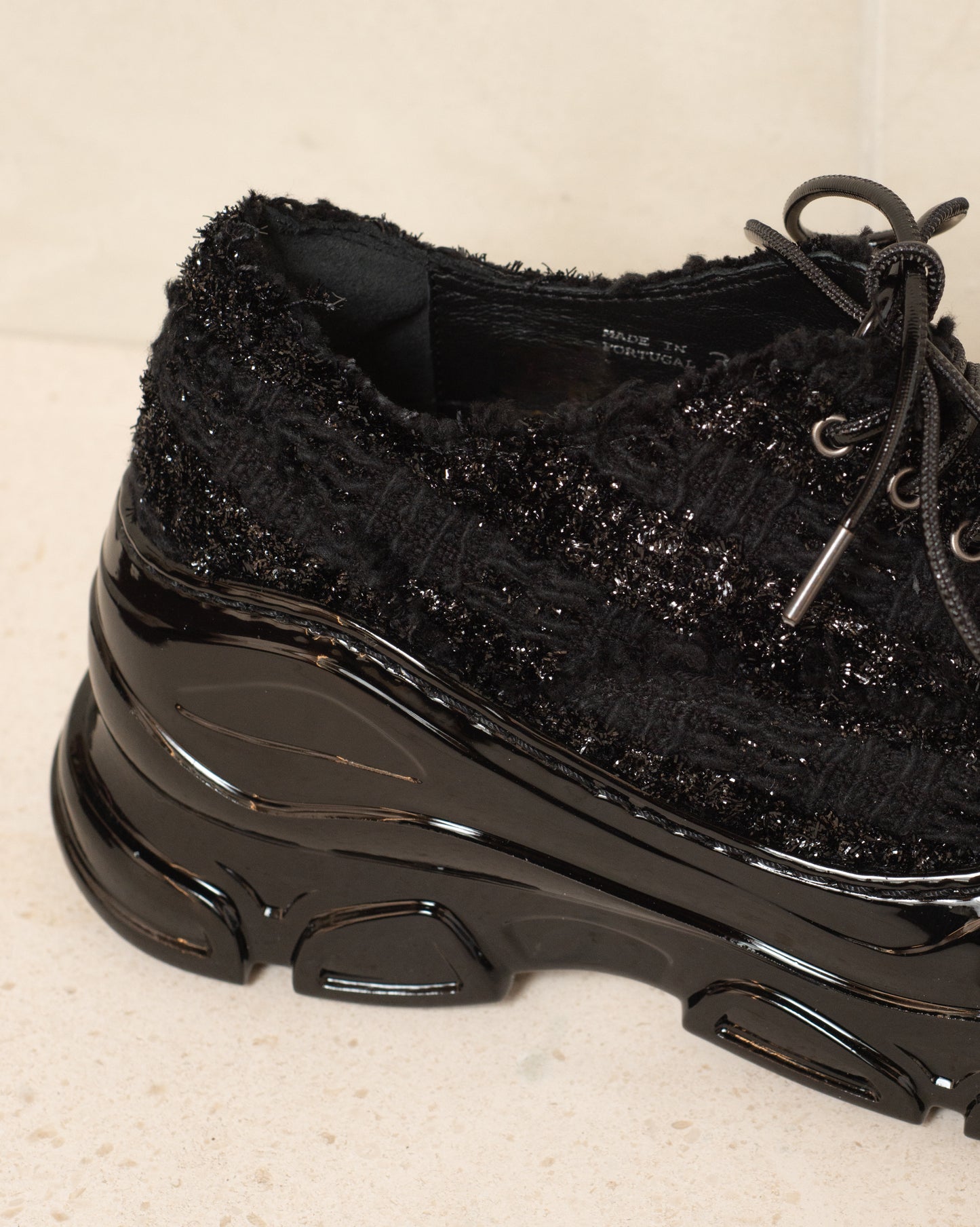 Black Tinsel Tweed Tracker Sneakers
