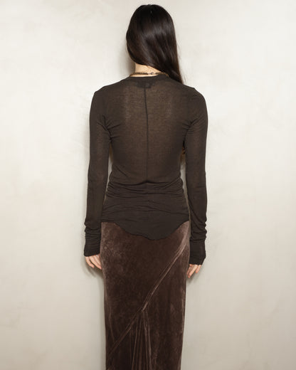 Dark Brown V-Neck Longsleeve T-Shirt