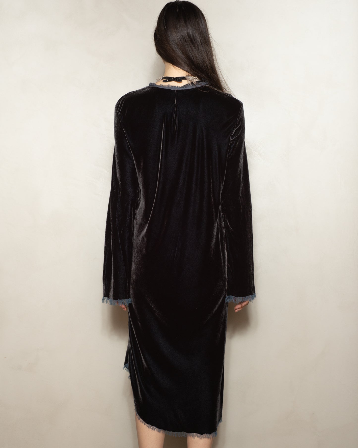 Dark Grey Velvet V-Neck Dress