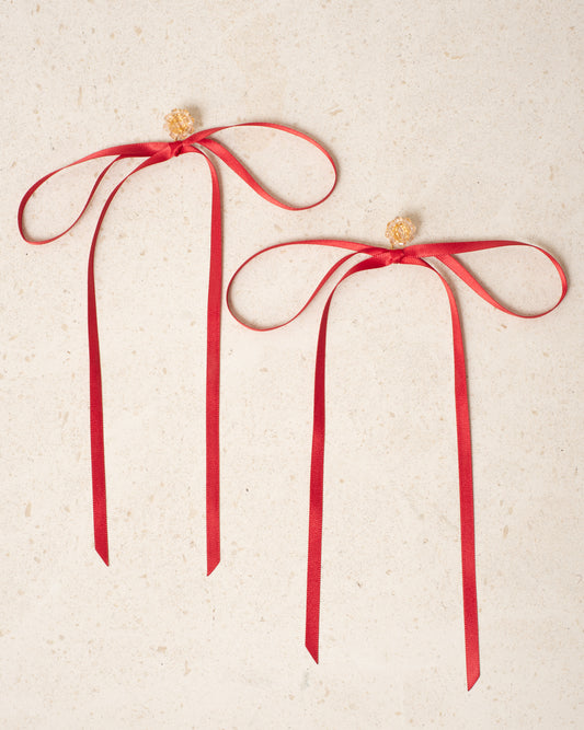 Red Bow Ribbon Stud Earrings