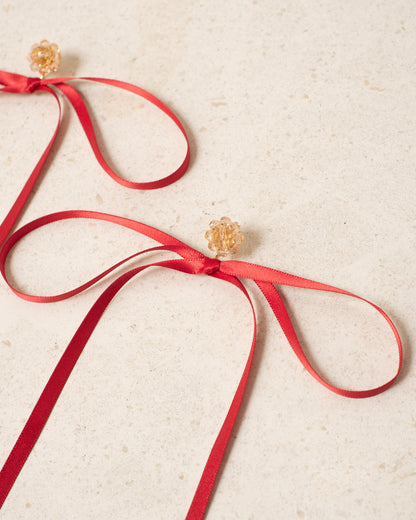 Red Bow Ribbon Stud Earrings