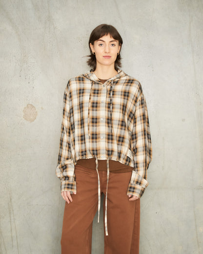 Beige Check Hooded Over Shirt