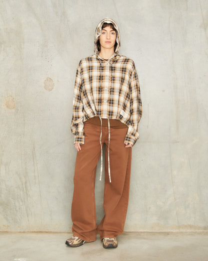 Beige Check Hooded Over Shirt