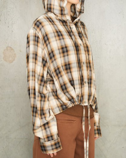Beige Check Hooded Over Shirt