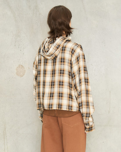 Beige Check Hooded Over Shirt