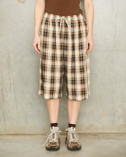 Beige Check Relaxed Shorts