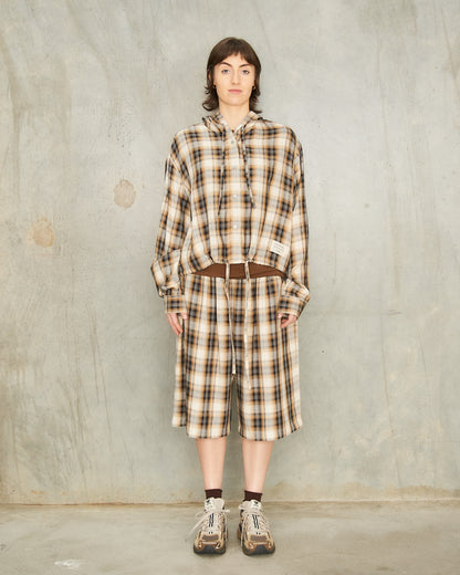 Beige Check Relaxed Shorts