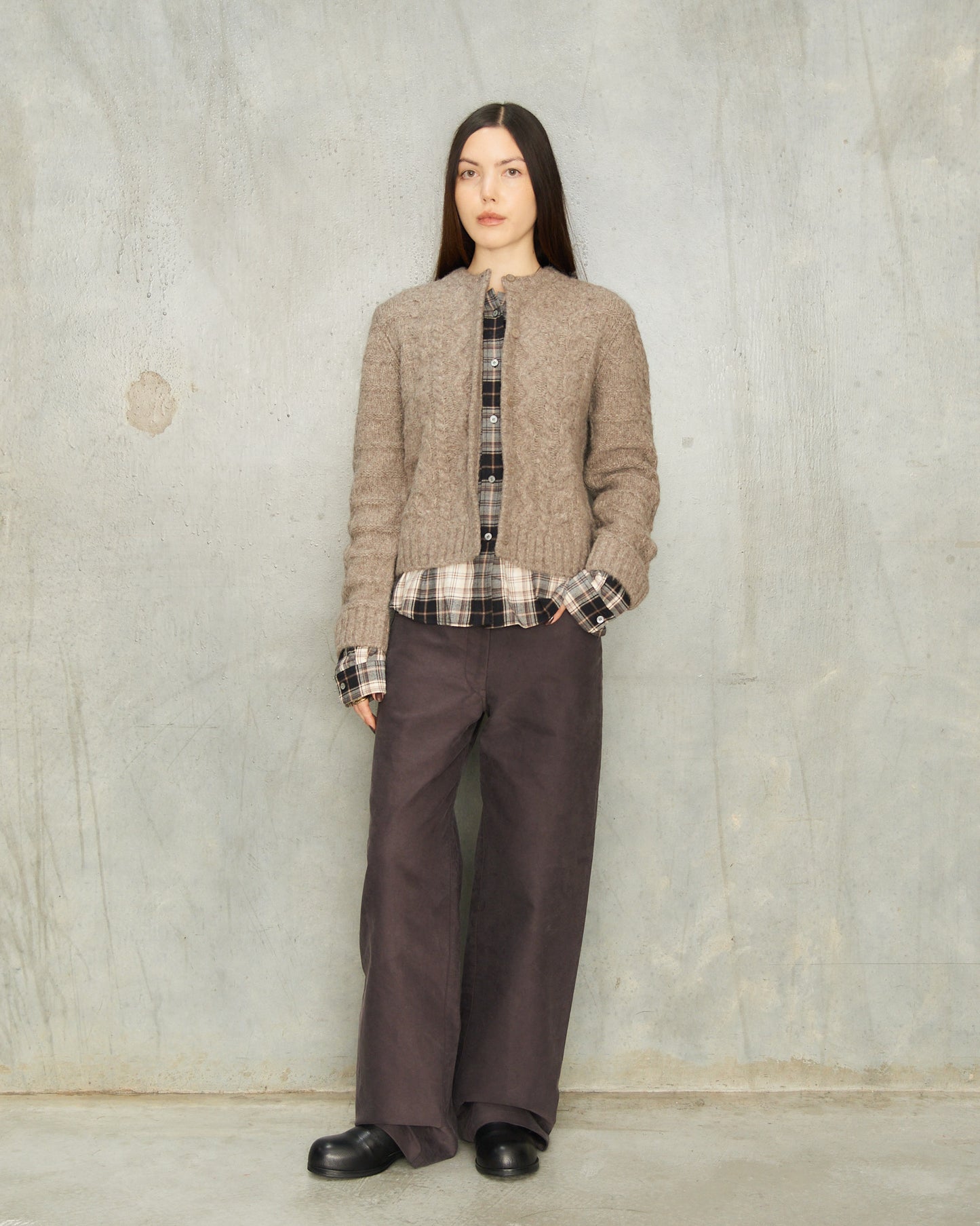 Beige Melange Flannel Cardigan