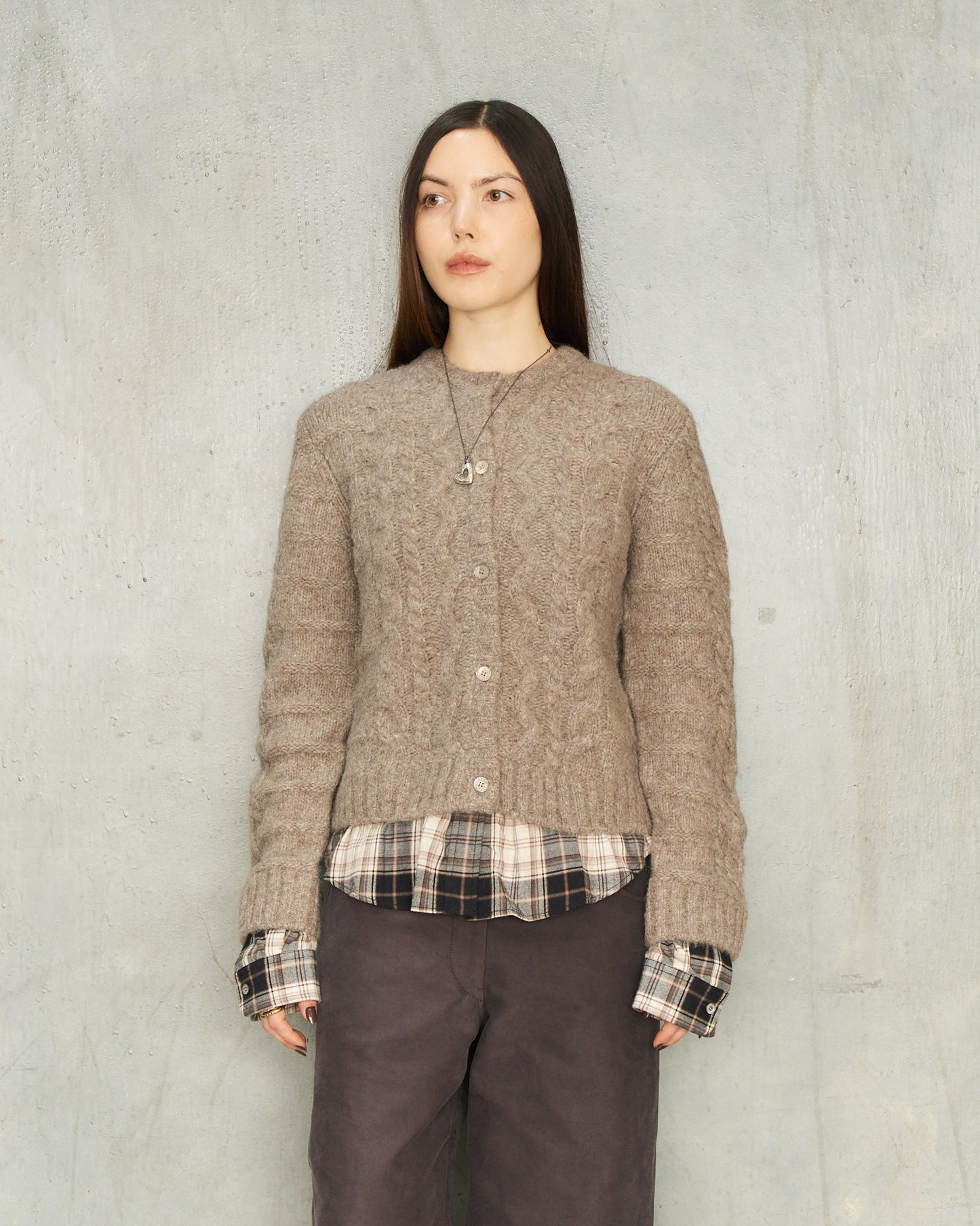 Beige Melange Flannel Cardigan