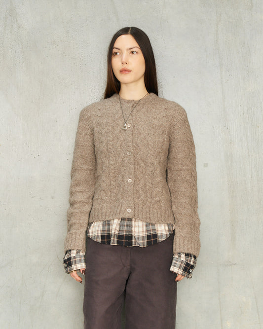 Beige Melange Flannel Cardigan
