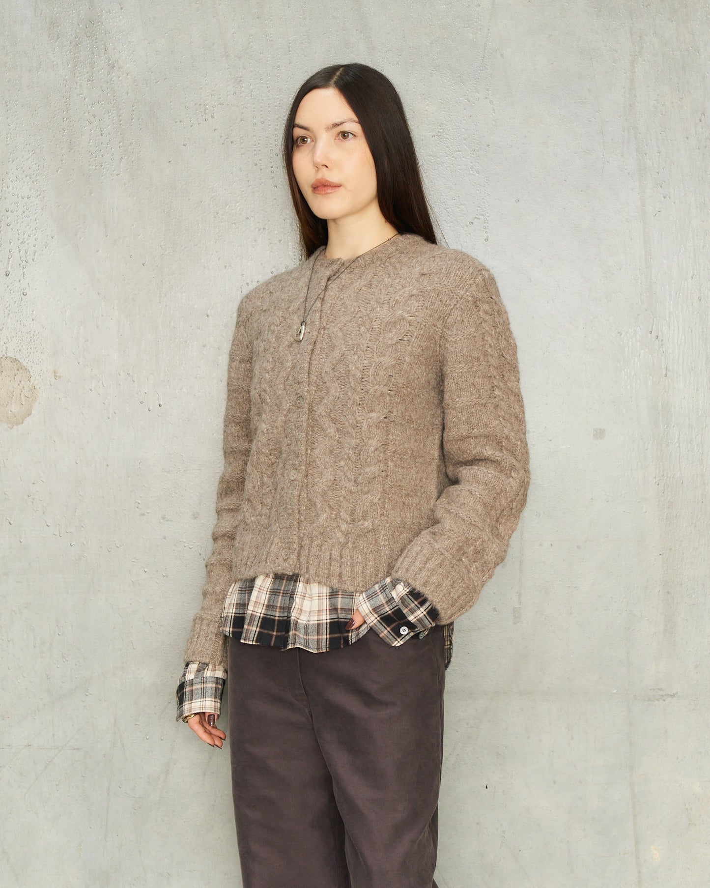 Beige Melange Flannel Cardigan