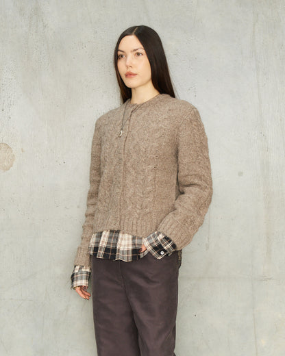 Beige Melange Flannel Cardigan