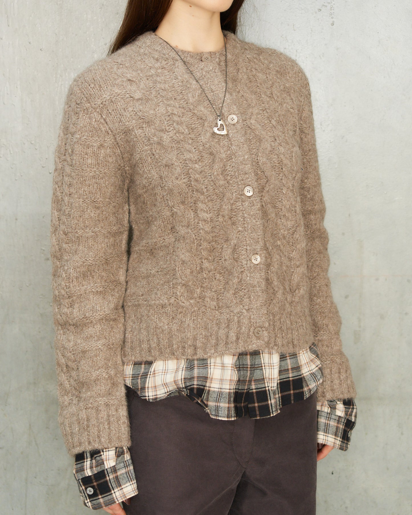 Beige Melange Flannel Cardigan
