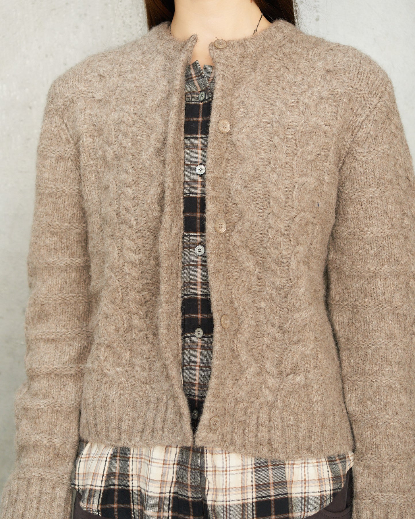Beige Melange Flannel Cardigan