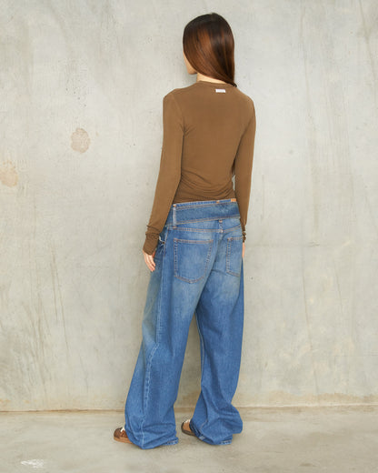 Mid Blue Belted Denim Jeans
