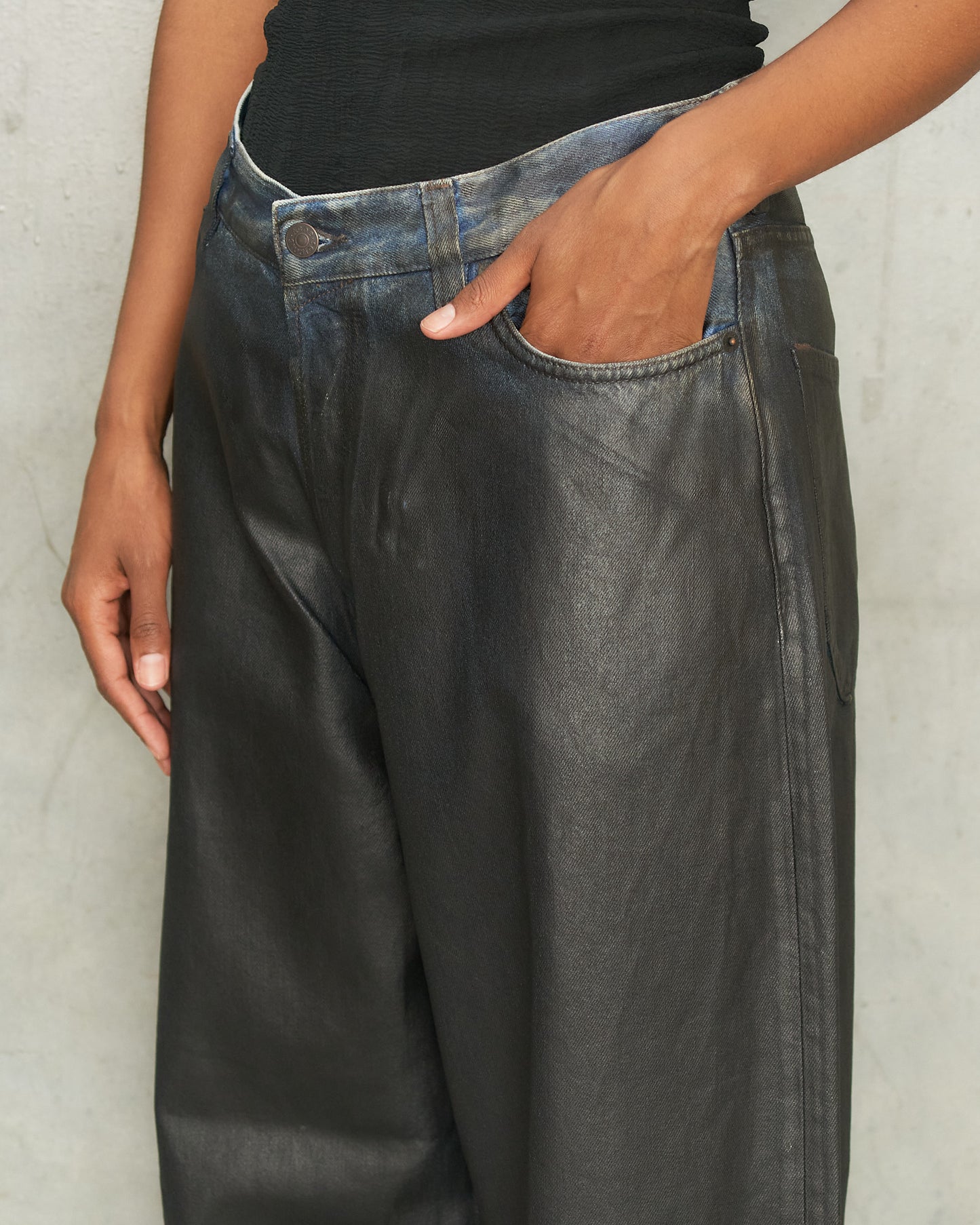 Black Baggy Coated Denim 2023 Jeans