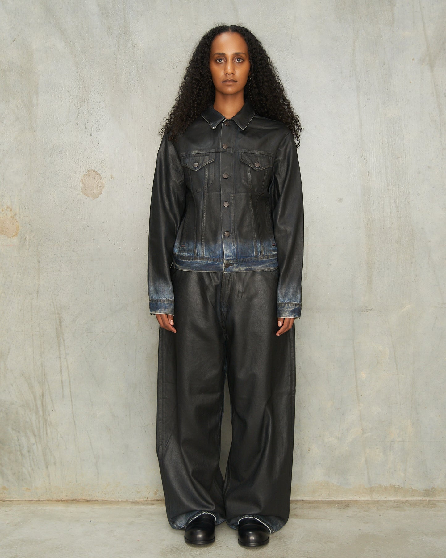 Black Baggy Coated Denim 2023 Jeans