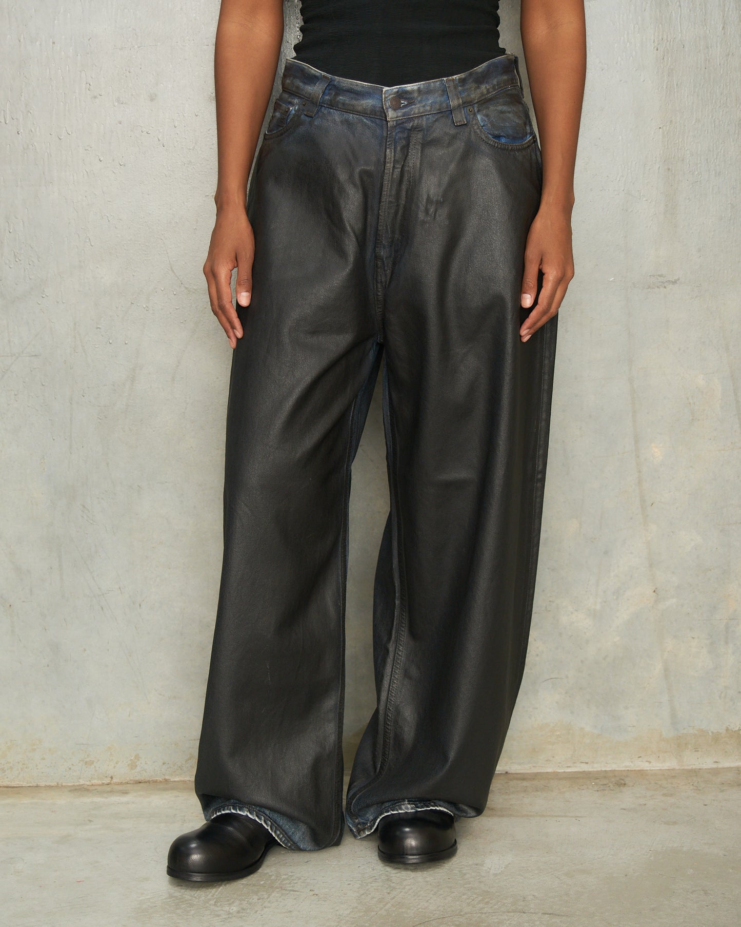 Black Baggy Coated Denim 2023 Jeans