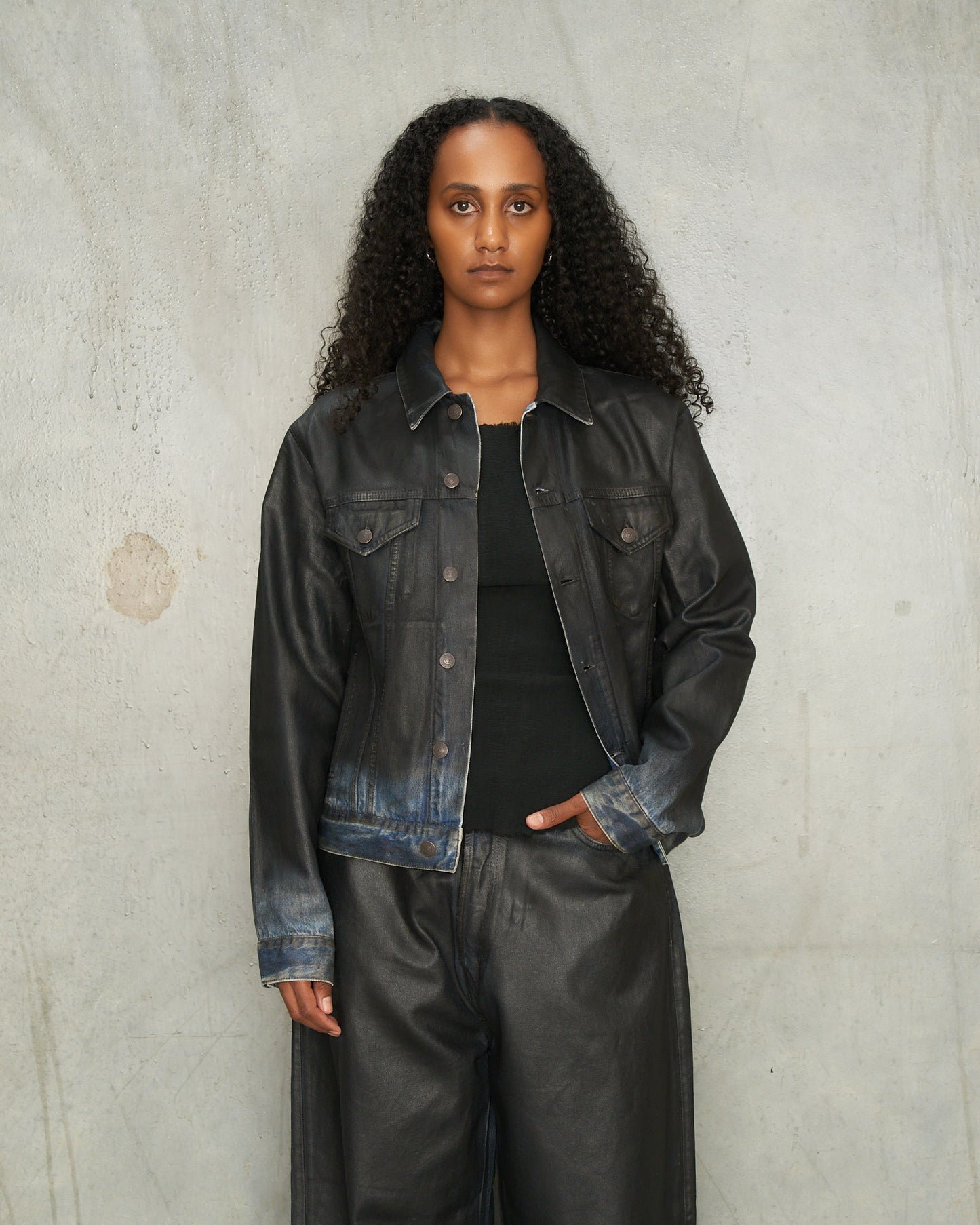 Black Coated Denim Jacket