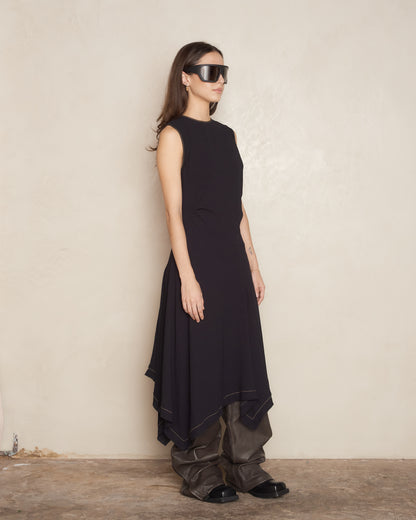 Black Draped Sleeveless Dress