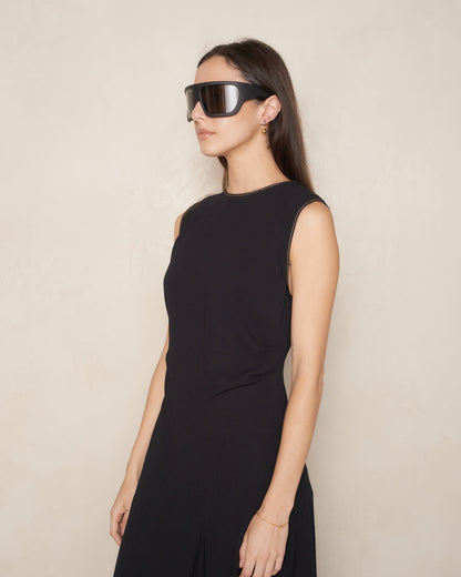 Black Draped Sleeveless Dress