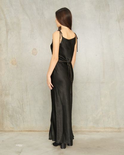 Black Ribbon Bias Cut Dress