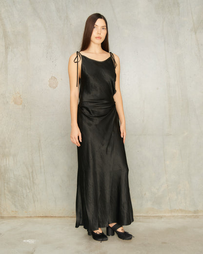 Black Ribbon Bias Cut Dress