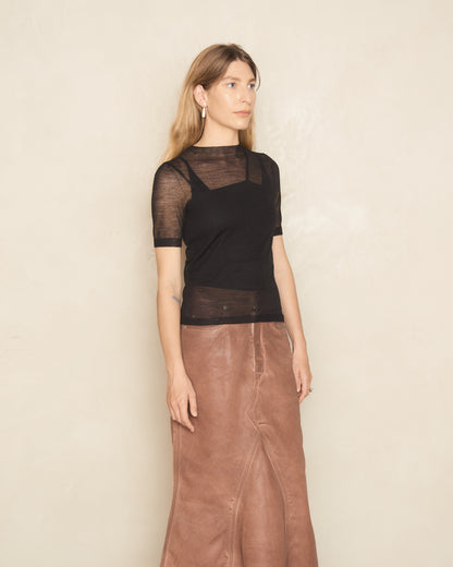 Black Sheer Knit T-Shirt
