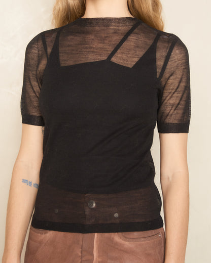 Black Sheer Knit T-Shirt