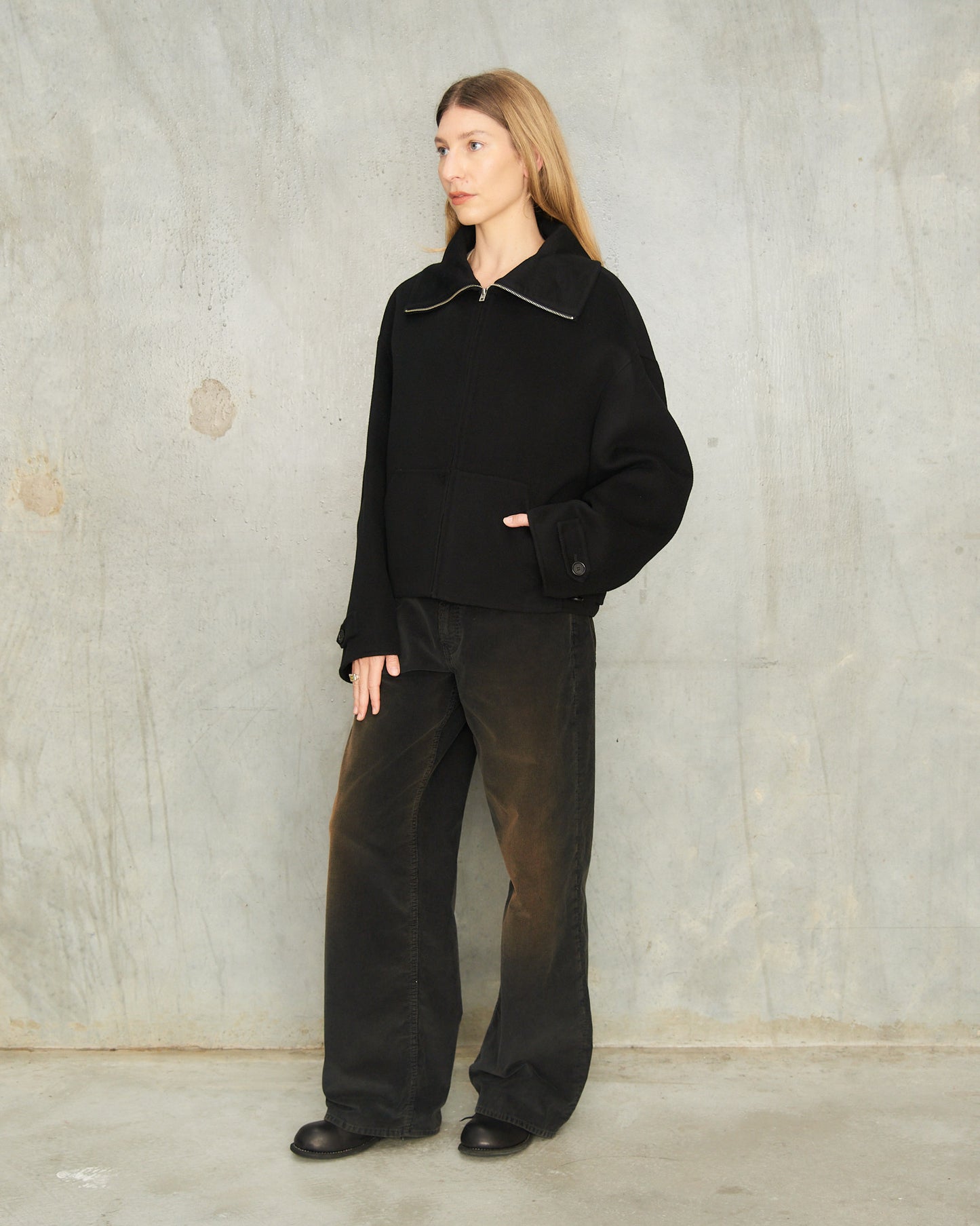 Black Wool Zip Jacket