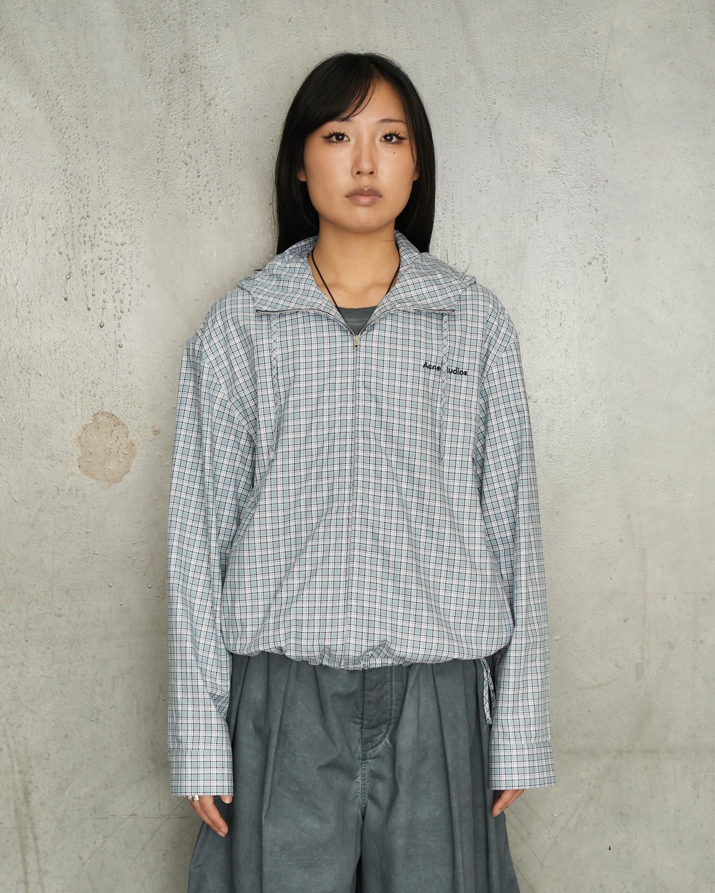 Blue Hooded Check Jacket