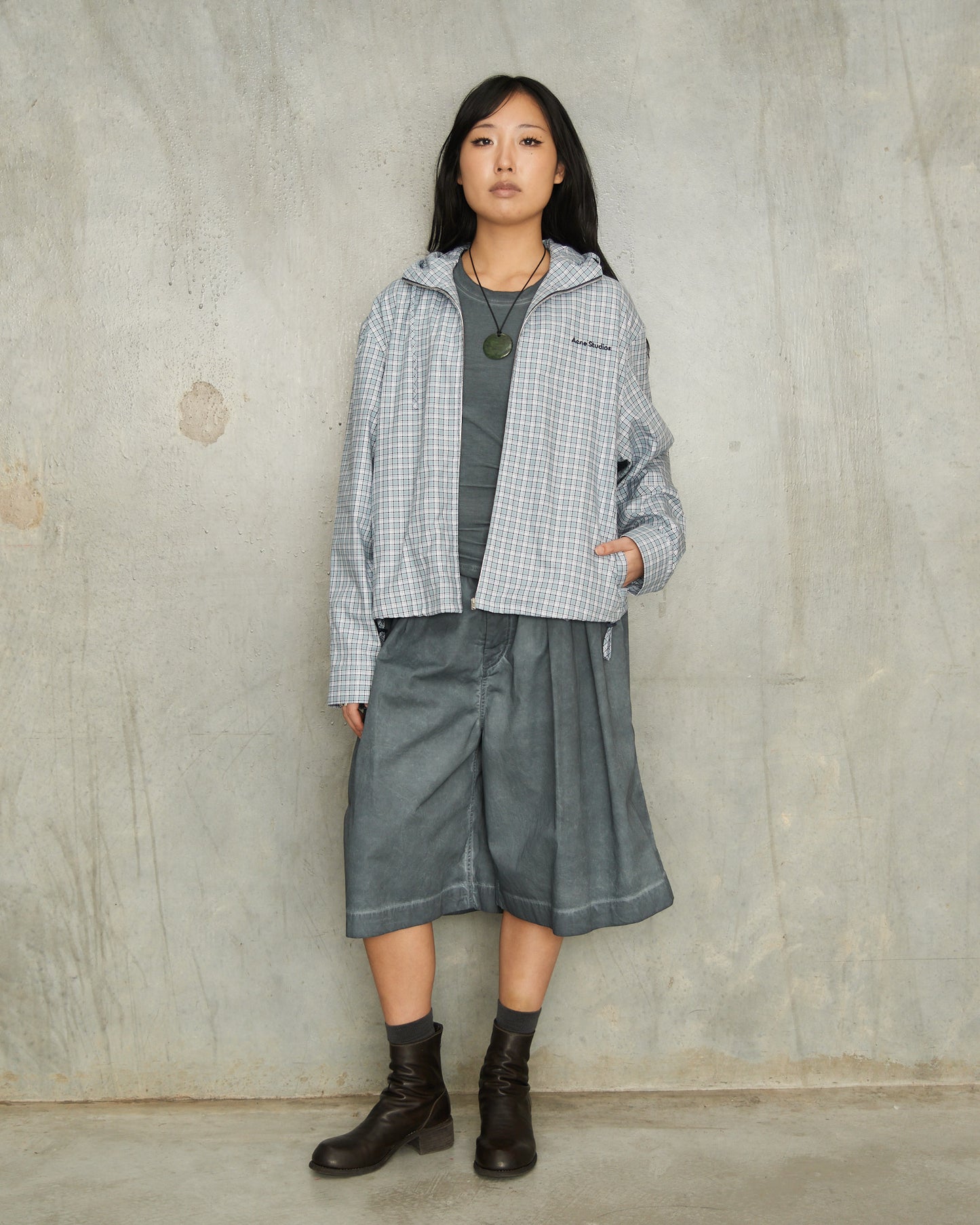 Blue Hooded Check Jacket