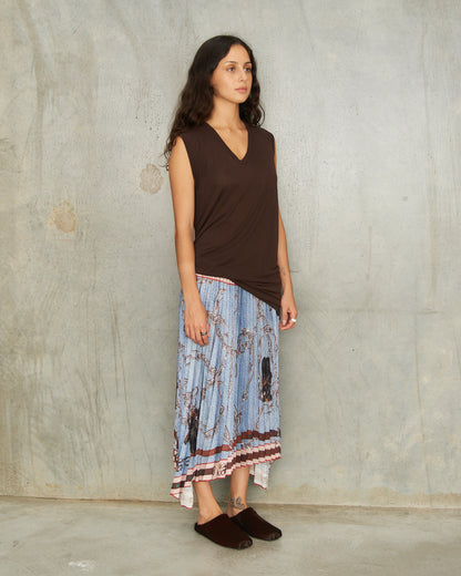 Blue Printed Pleated Skirt