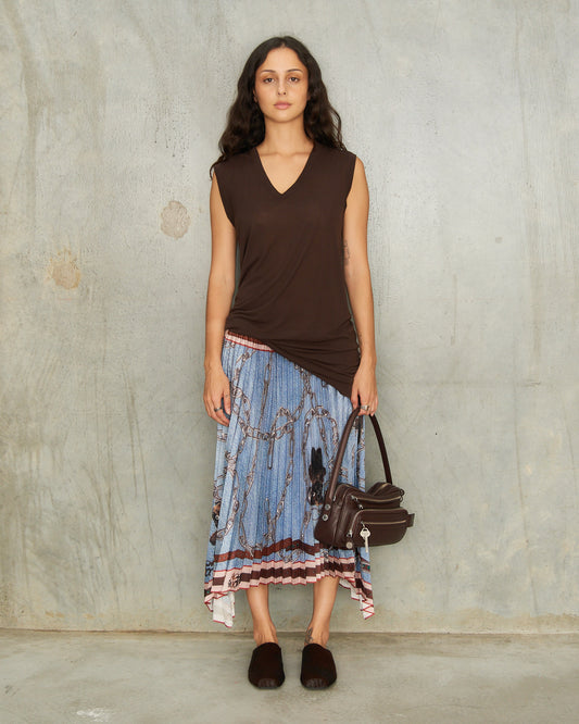 Blue Printed Pleated Skirt