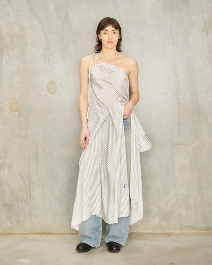 Blue Stripe Asymmetric Shirt Dress