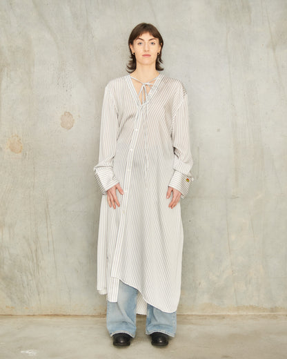 Blue Stripe Asymmetric Shirt Dress