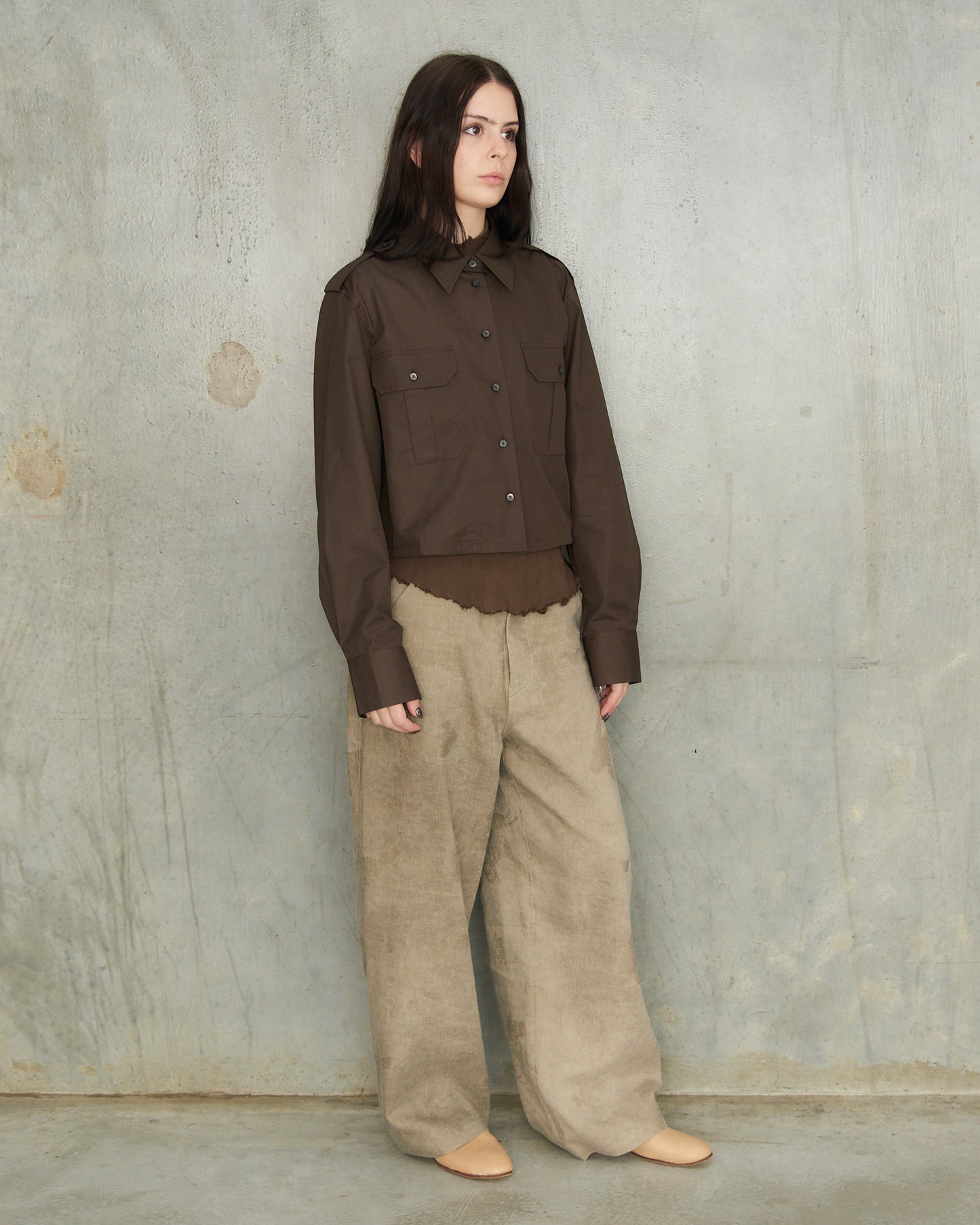 Cacao Brown Cropped Utility Shirt