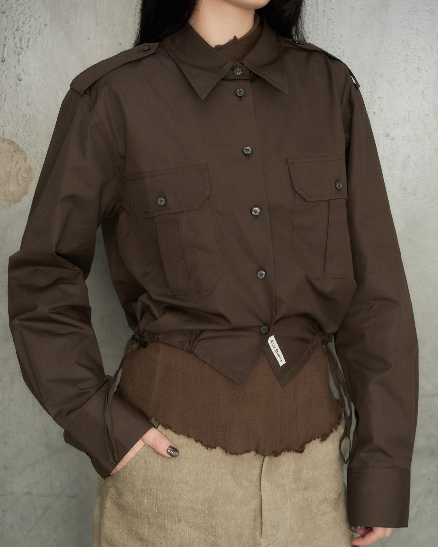 Cacao Brown Cropped Utility Shirt